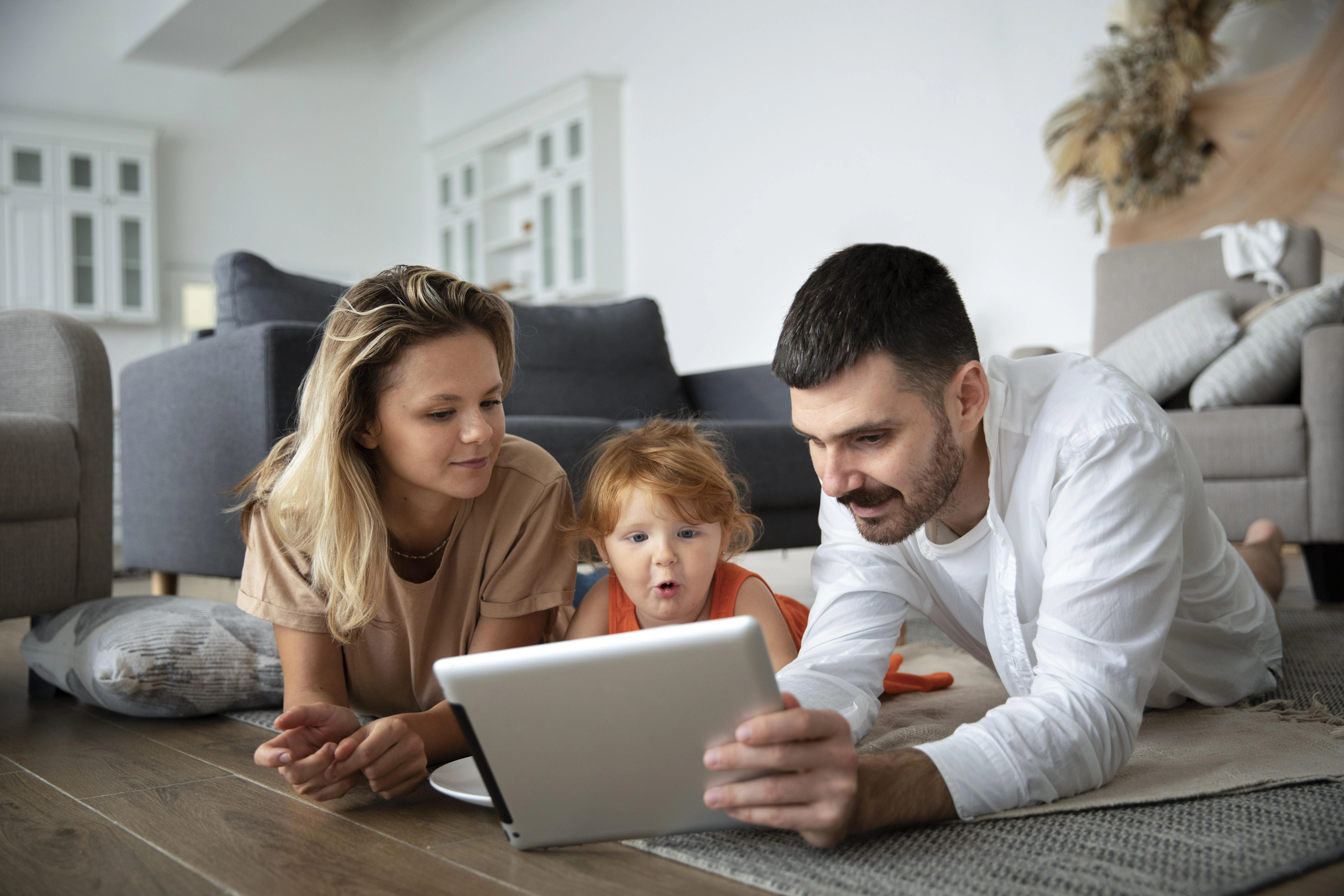 Happy family in sustainable home